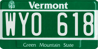 VT license plate WYO618