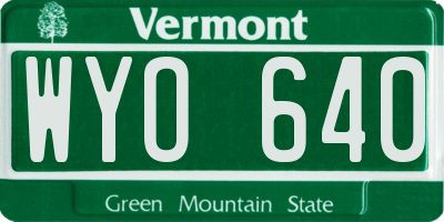 VT license plate WYO640