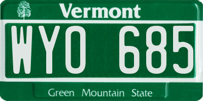 VT license plate WYO685