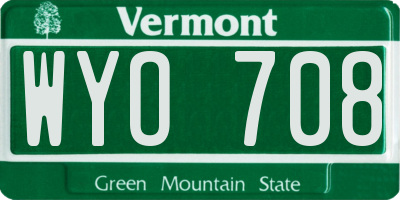VT license plate WYO708