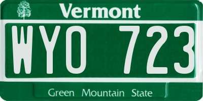 VT license plate WYO723