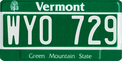 VT license plate WYO729