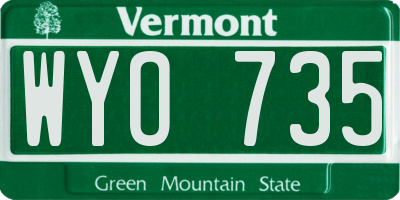 VT license plate WYO735