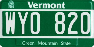 VT license plate WYO820