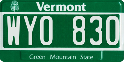 VT license plate WYO830