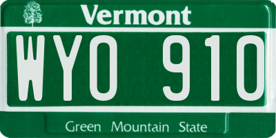 VT license plate WYO910