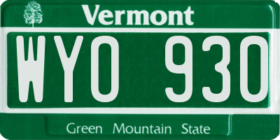 VT license plate WYO930
