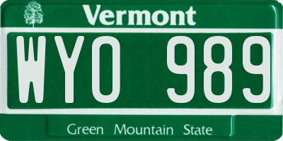 VT license plate WYO989