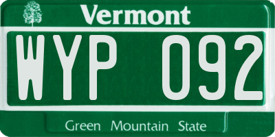 VT license plate WYP092