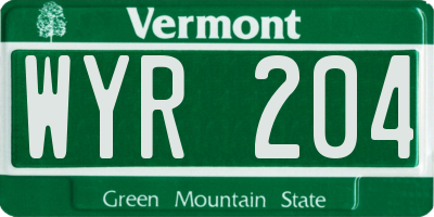 VT license plate WYR204