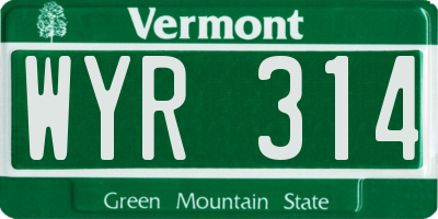 VT license plate WYR314