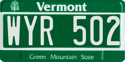 VT license plate WYR502