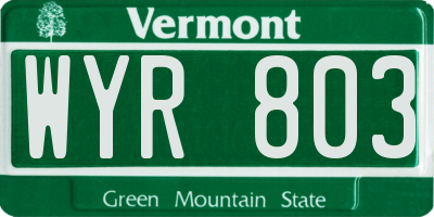 VT license plate WYR803
