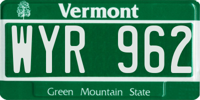 VT license plate WYR962