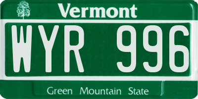 VT license plate WYR996