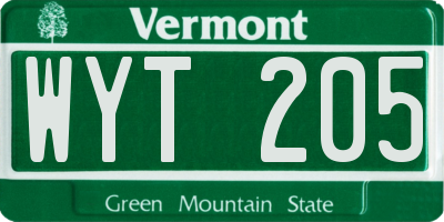 VT license plate WYT205
