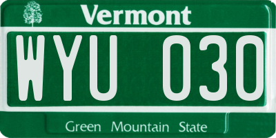 VT license plate WYU030