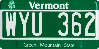 VT license plate WYU362