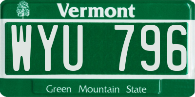 VT license plate WYU796