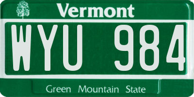 VT license plate WYU984