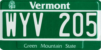 VT license plate WYV205