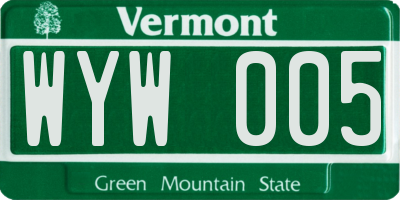 VT license plate WYW005