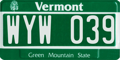 VT license plate WYW039