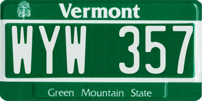 VT license plate WYW357