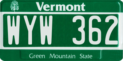 VT license plate WYW362