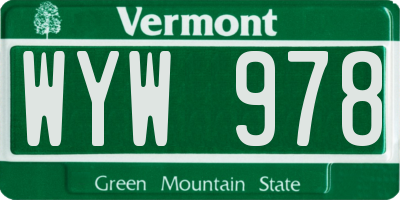 VT license plate WYW978