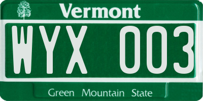 VT license plate WYX003