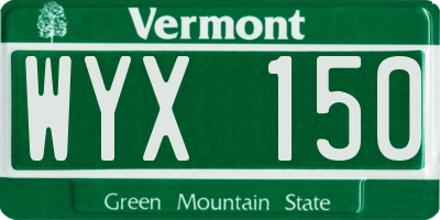 VT license plate WYX150