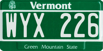 VT license plate WYX226