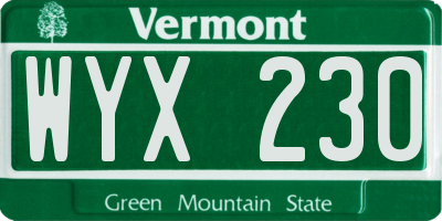 VT license plate WYX230