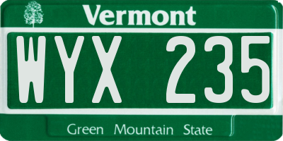 VT license plate WYX235