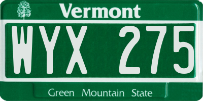 VT license plate WYX275
