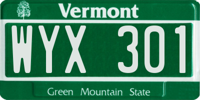 VT license plate WYX301