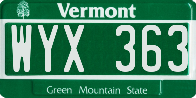 VT license plate WYX363