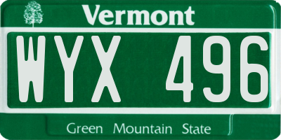 VT license plate WYX496