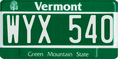 VT license plate WYX540