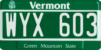 VT license plate WYX603