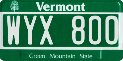 VT license plate WYX800