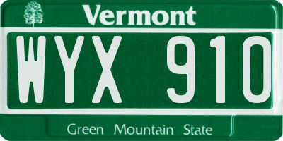 VT license plate WYX910