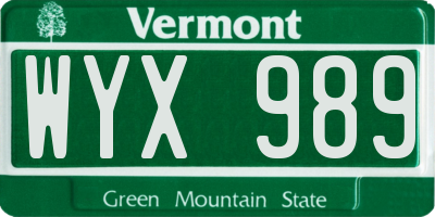VT license plate WYX989