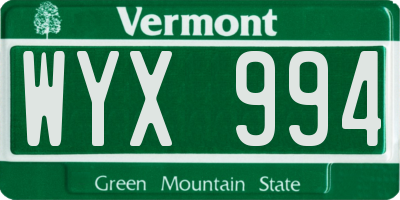 VT license plate WYX994