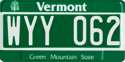 VT license plate WYY062