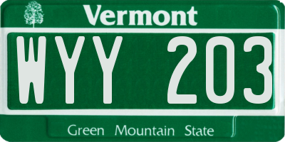 VT license plate WYY203