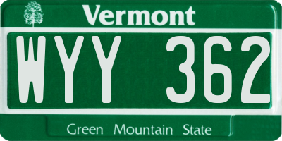 VT license plate WYY362