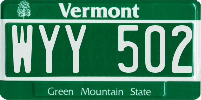 VT license plate WYY502