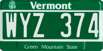 VT license plate WYZ374